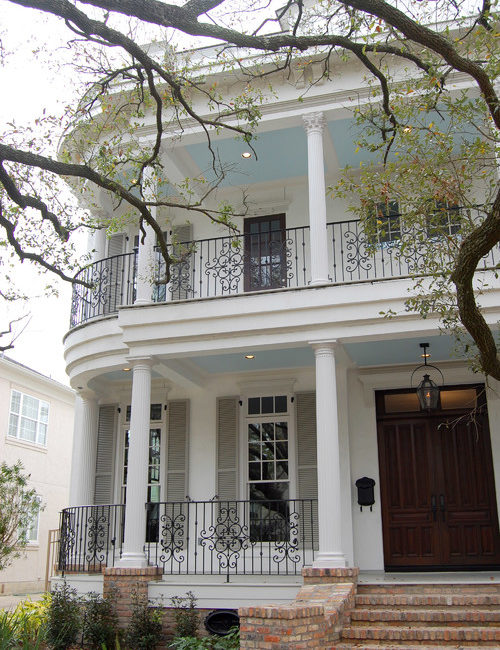 Two-Story Victorian Porch with Blue Ceiling
