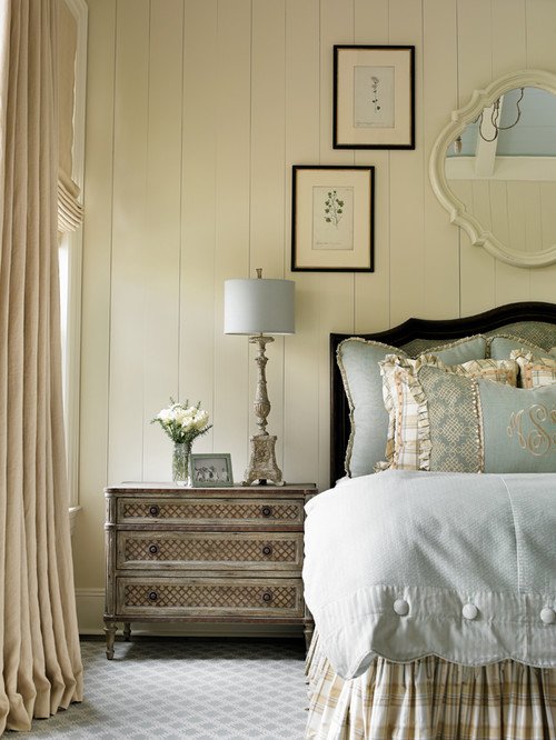 Cream and Light Blue Traditional Bedroom in Buckhead Home