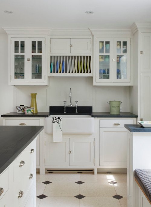 Country Style White Kitchen in Row House