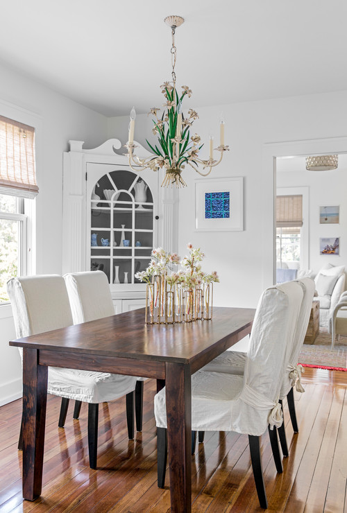 Wood and White Dining Room with Built-in China Cabinet