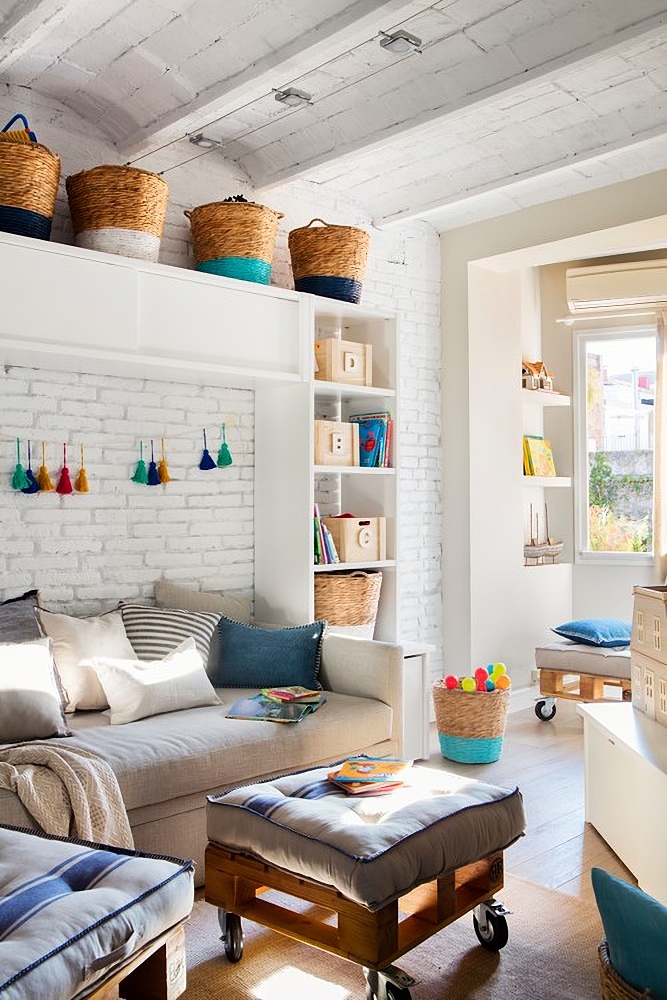colorful family room in Spanish city house