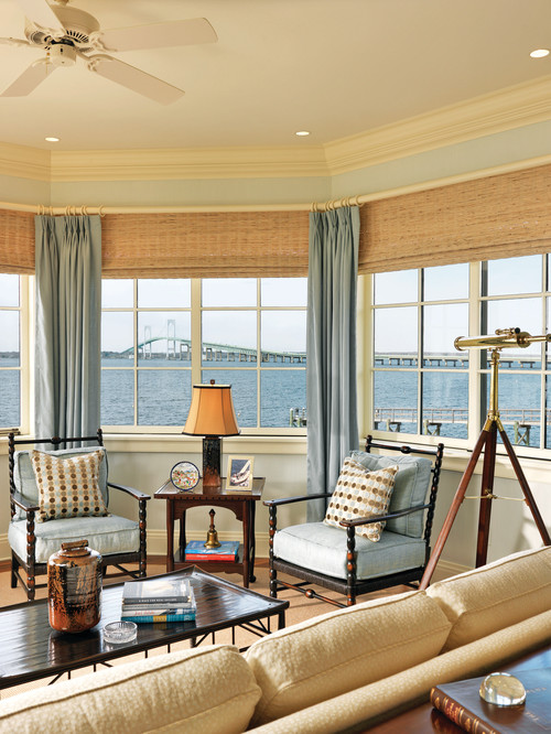 Coastal Style Sun Room with Waterfront View