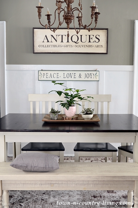 Antiques Sign in Modern Country Dining Room