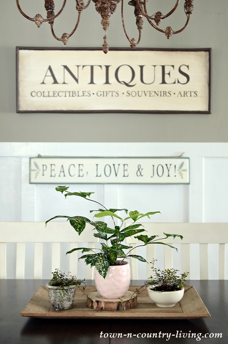 Antiques Sign in Modern Country Dining Room