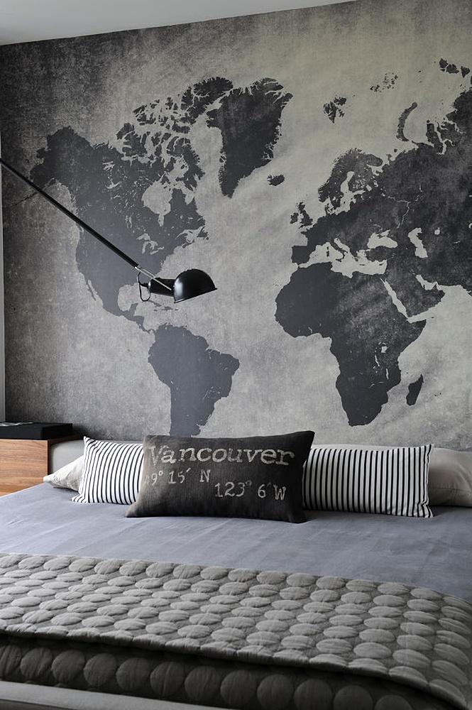 global map mural in bedroom