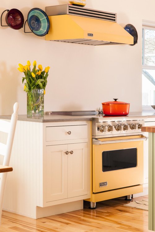 Colorful Kitchen Appliances - yellow stove in country kitchen