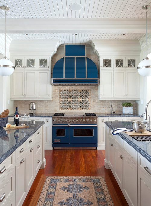 Blue Range and Hood In Traditional Kitchen