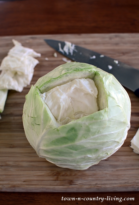 Hollow out the inside of a cabbage to make a vase