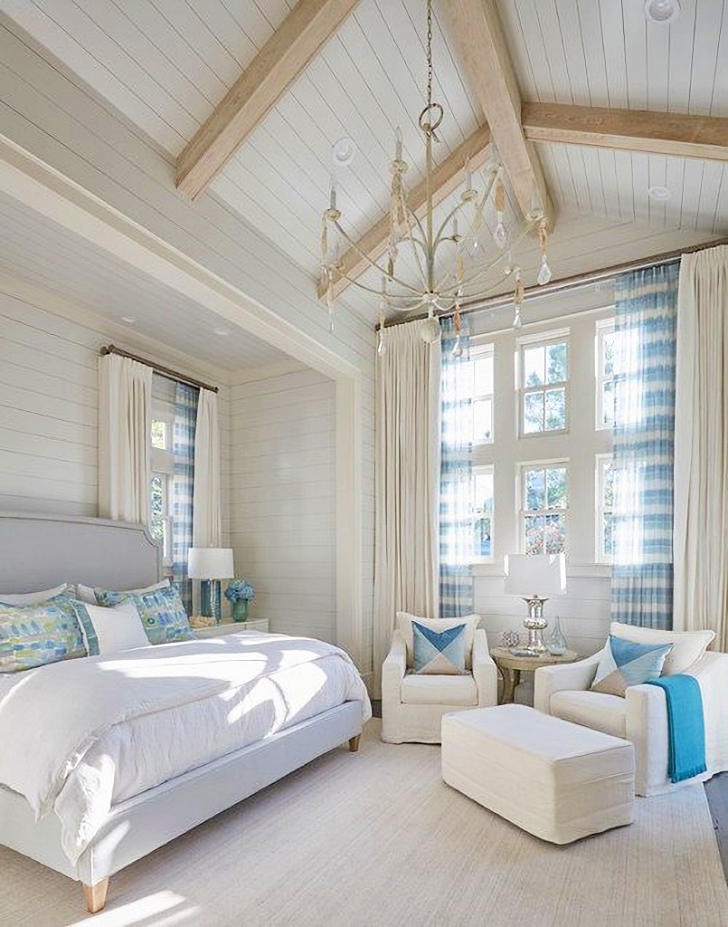 serene white and blue master bedroom