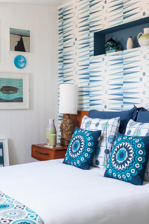 Sixties Style Retro Bedroom in Blue and White