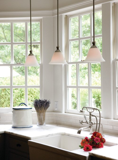 Bay window in farmhouse kitchen with country style
