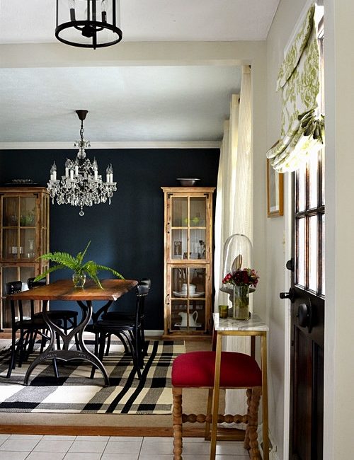 Dining Room with Dark Navy Blue Wall
