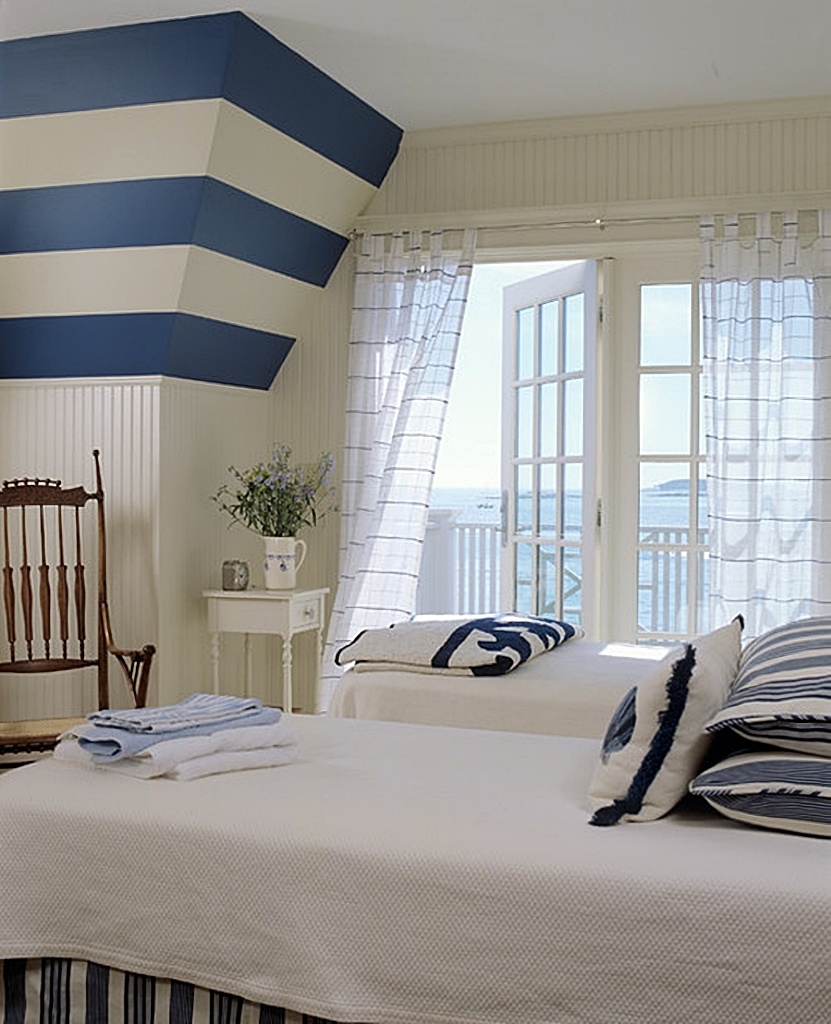 blue and white coastal style bedroom