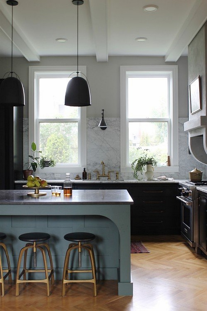 European style kitchen in blue and black