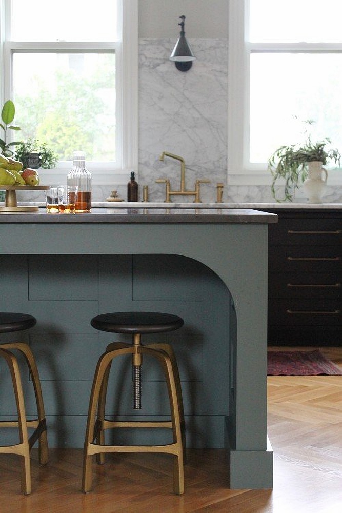 European style kitchen in blue and black