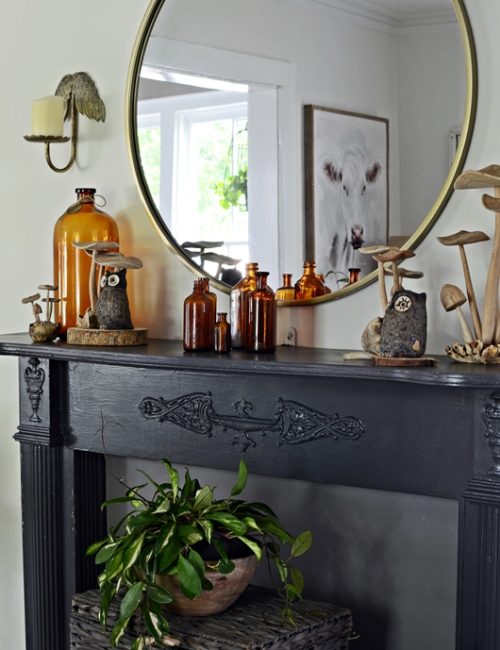Vintage Black Mantel Decorated for Fall