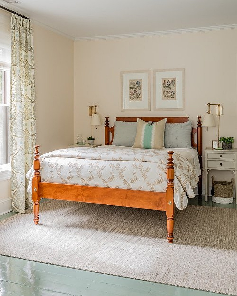 soft guest bedroom with painted floor