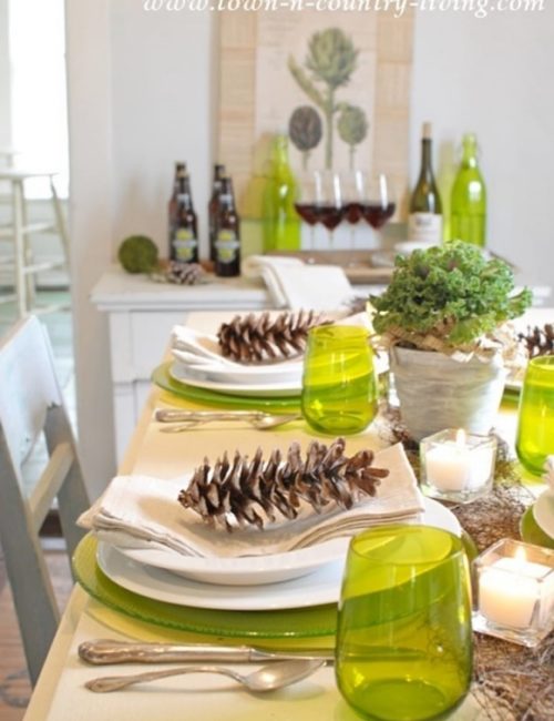 Green and White Table Setting