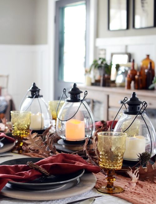 Lantern Fall Centerpiece for Thanksgiving Table Setting