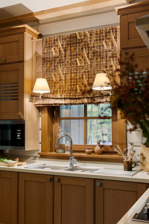 Warm Wood Cabinets in Moscow Kitchen