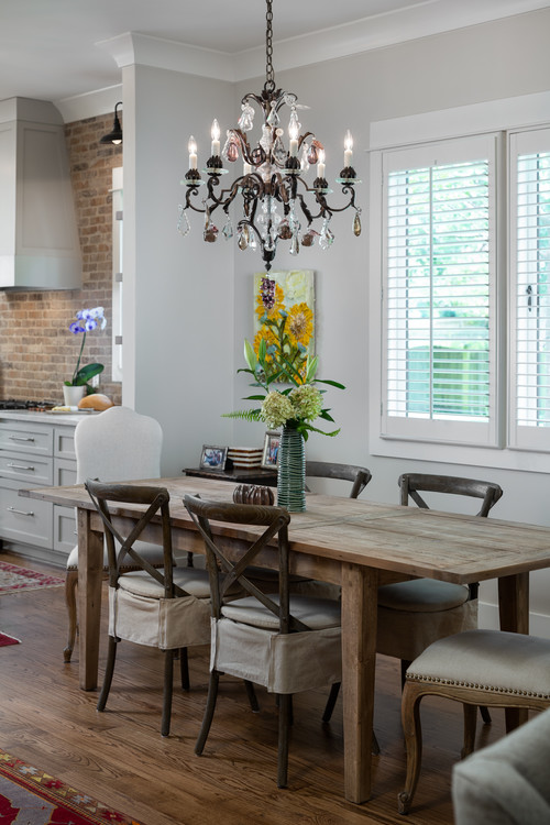 Farmhouse Style Dining Room with Plantation Shutters