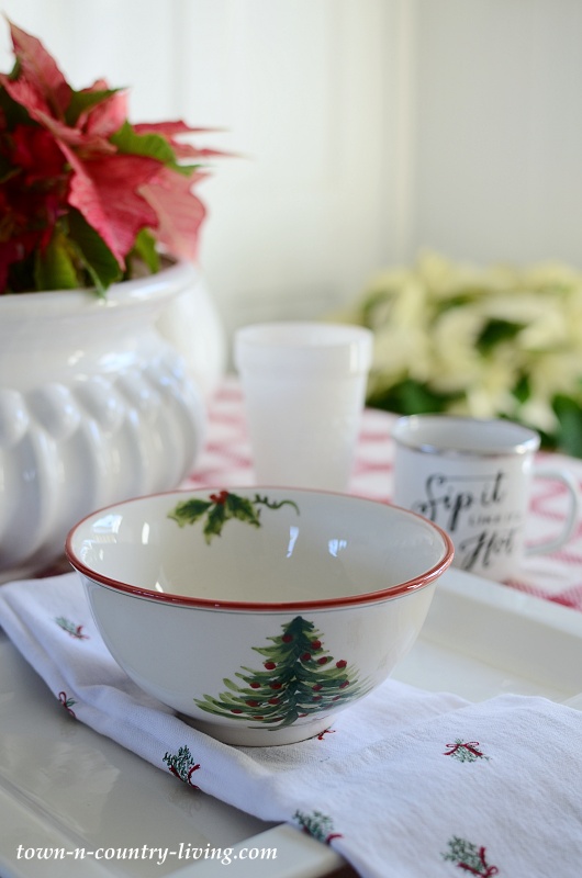 Christmas Table Setting in a Farmhouse Kitchen Nook