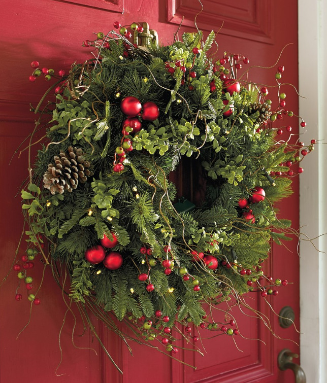 Christmas Wreath on Red Door by Grandin Road