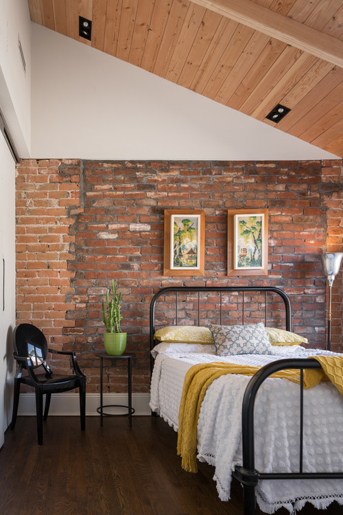 Country Style Bedroom with Brick Wall