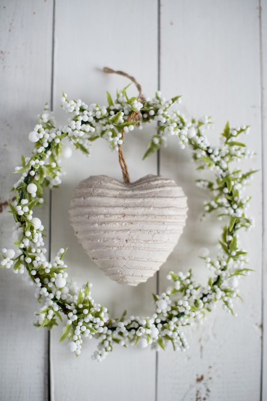 Simple White Spring Wreath with Heart