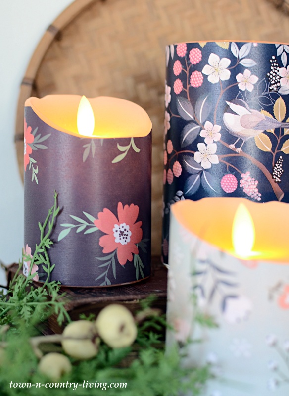 Candles Wrapped in Spring Papers