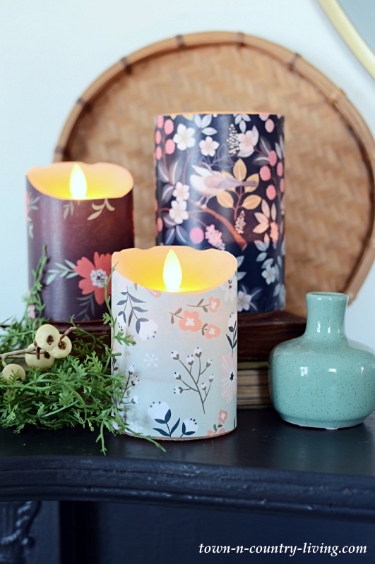 Spring Print Wrapped Candles