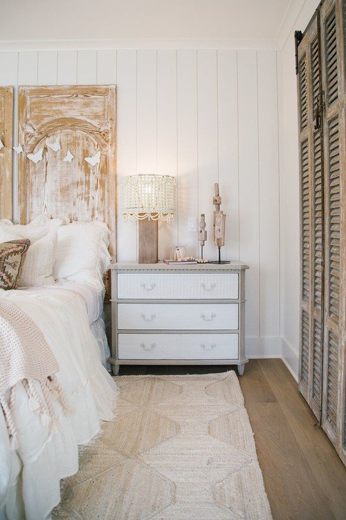 Sisal Rug in a Romantic White Bedroom