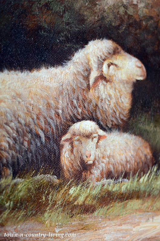 Vintage Oil Lamb Painting