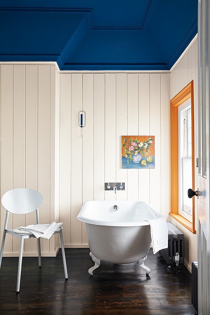 navy blue ceiling in bathroom