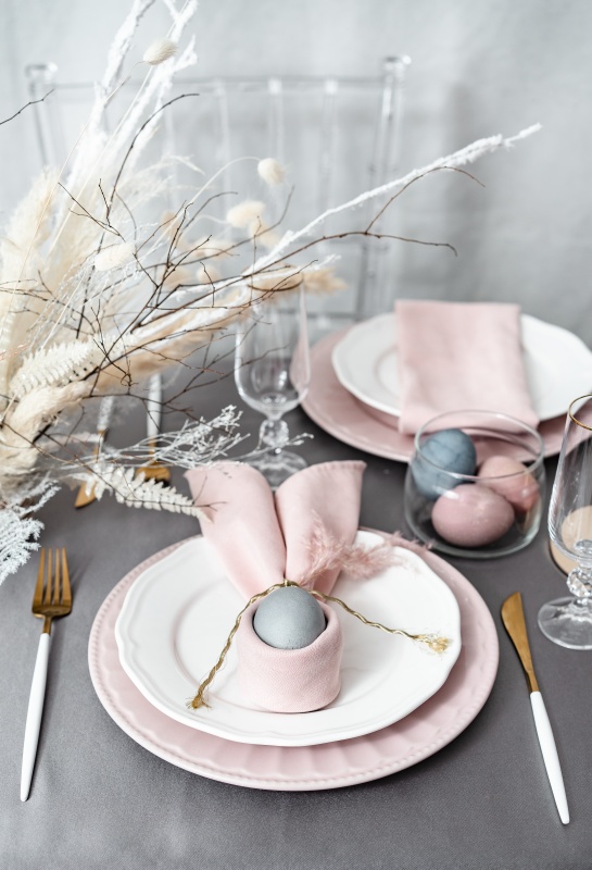 Pink and Gray Easter Holiday Table Setting