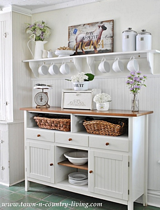 Sideboard and Open Shelves in Farmhouse Kitchen