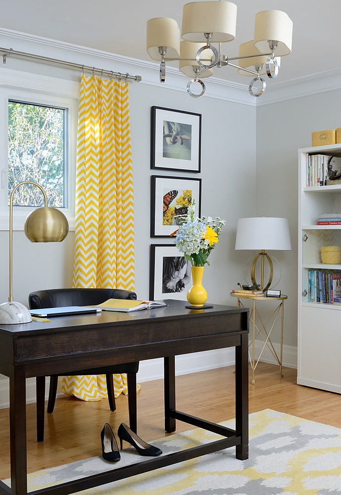 yellow accents in home office
