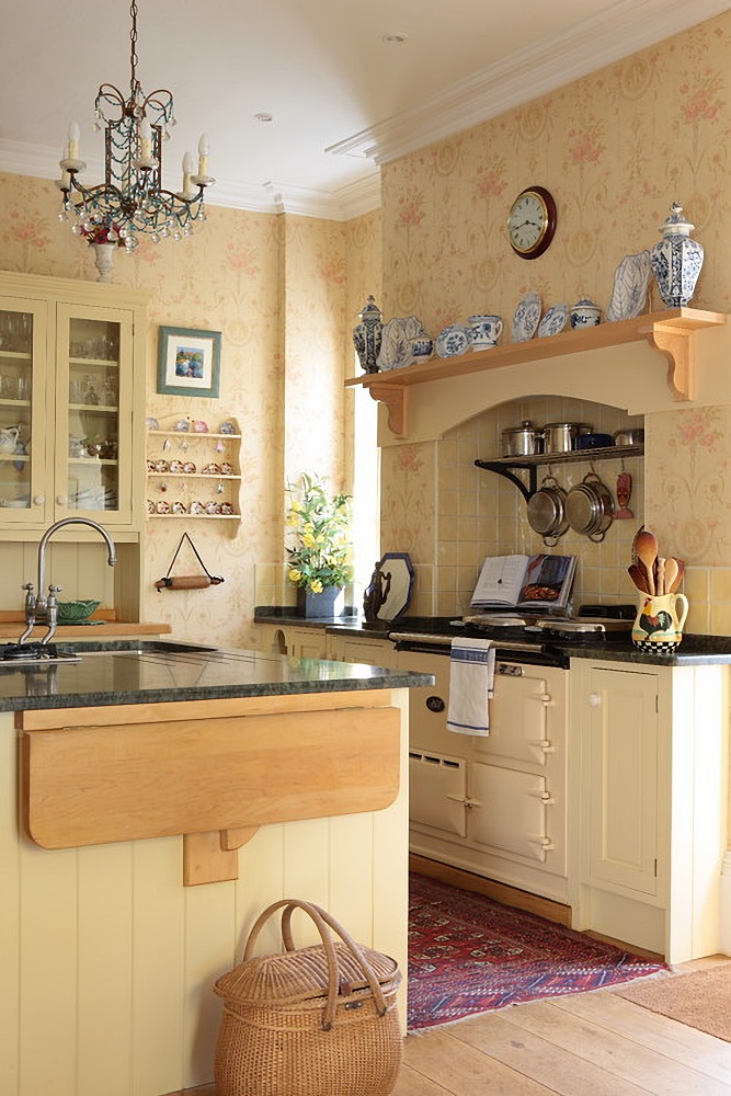 creamy yellow English style kitchen
