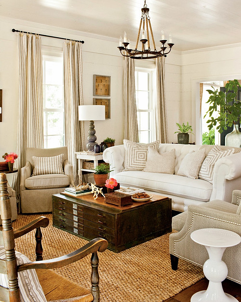 Southern style family room in neutral tones and textures