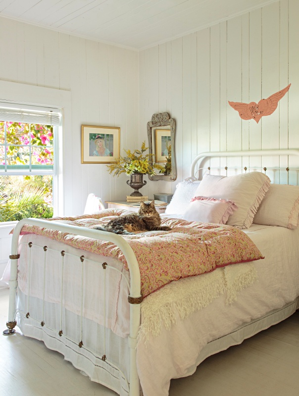 Romantic Prairie Master Bedroom with White Iron Bed