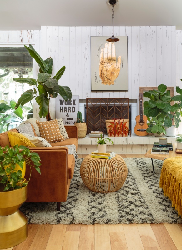 Eclectic Bohemian Living Room Filled with Plants
