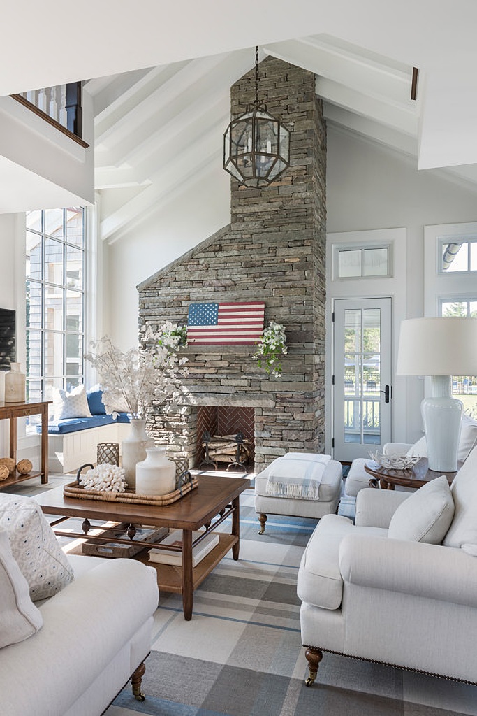 coastal style living room fireplace
