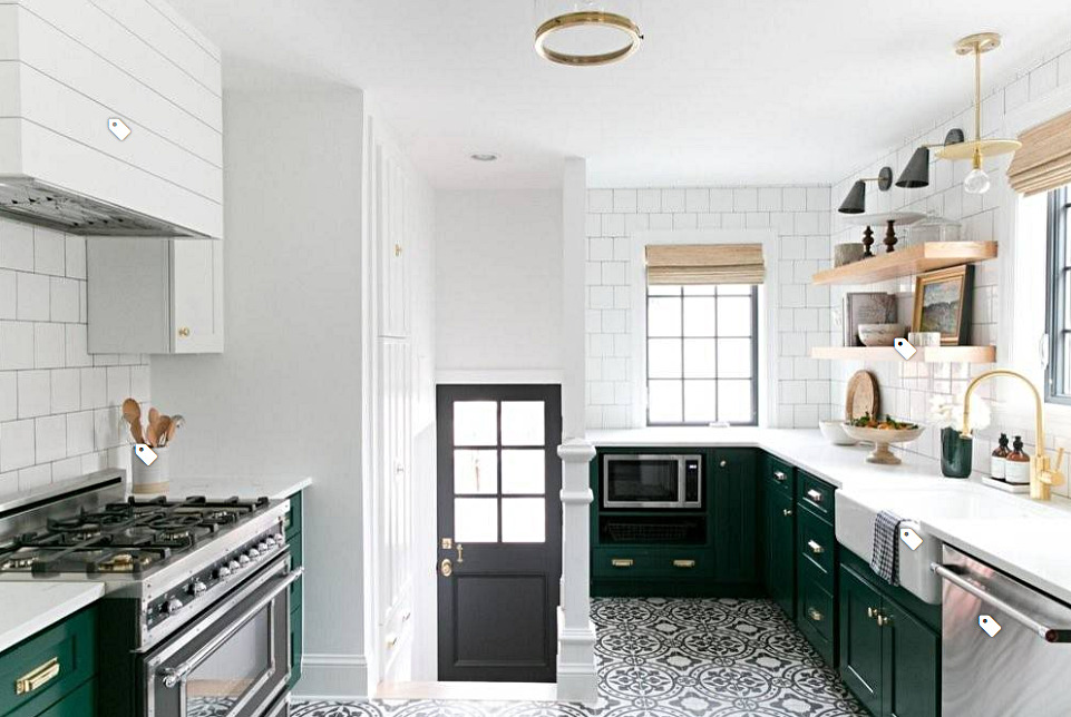 Patterned Floor in a Modern Country Kitchen with Industrial Style Stove