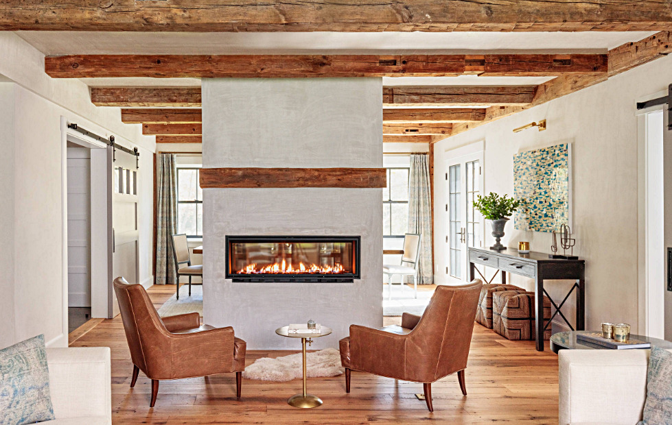 See-Through Fireplace in Modern Country Farmhouse