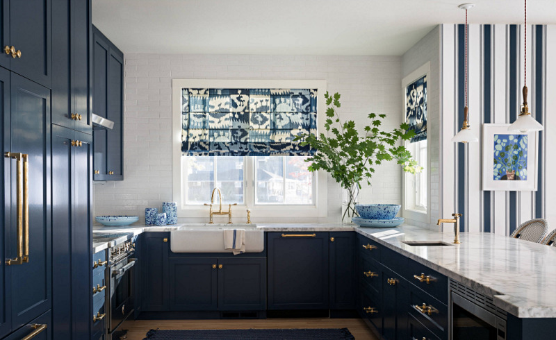 Navy and White Kitchen in Patriotic Beach House