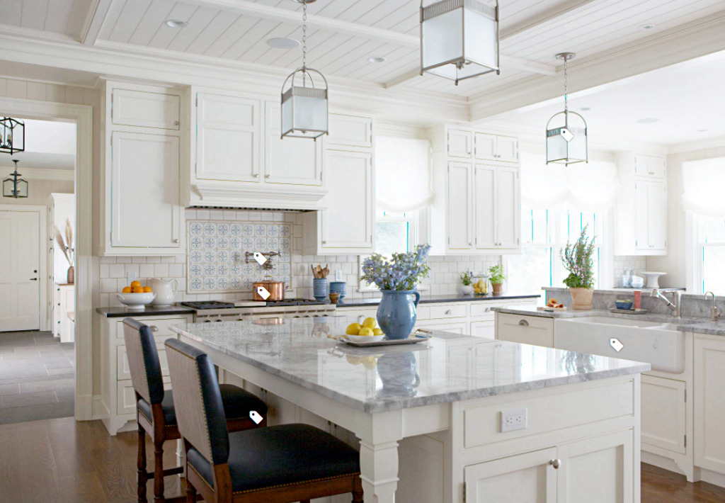 Traditional White Kitchen with Custom Cabinets and Large Island