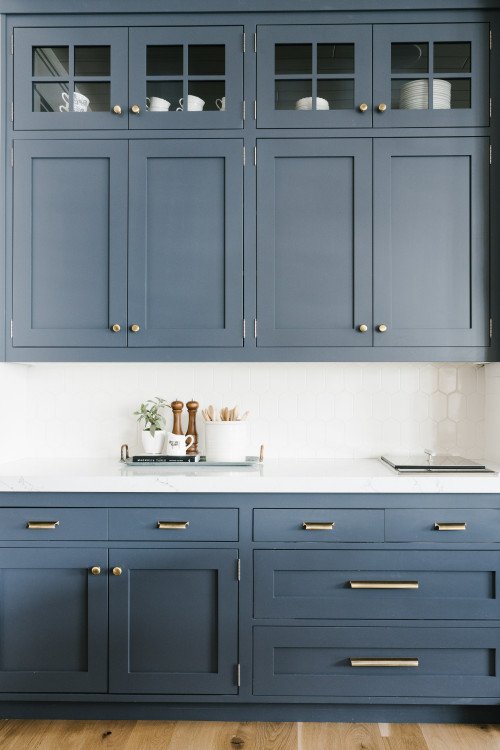 Transitional Kitchen With Blue Gray, What Colour To Paint Kitchen With Grey Cabinets