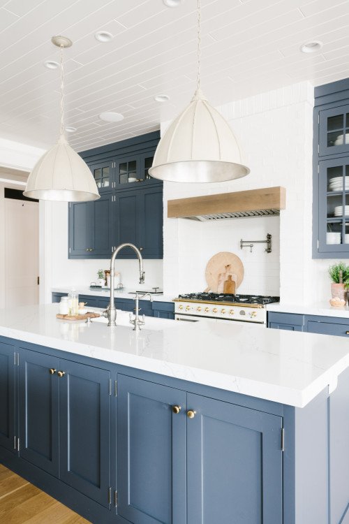 Transitional Kitchen With Blue Gray, Grey Blue And White Kitchen Cabinets