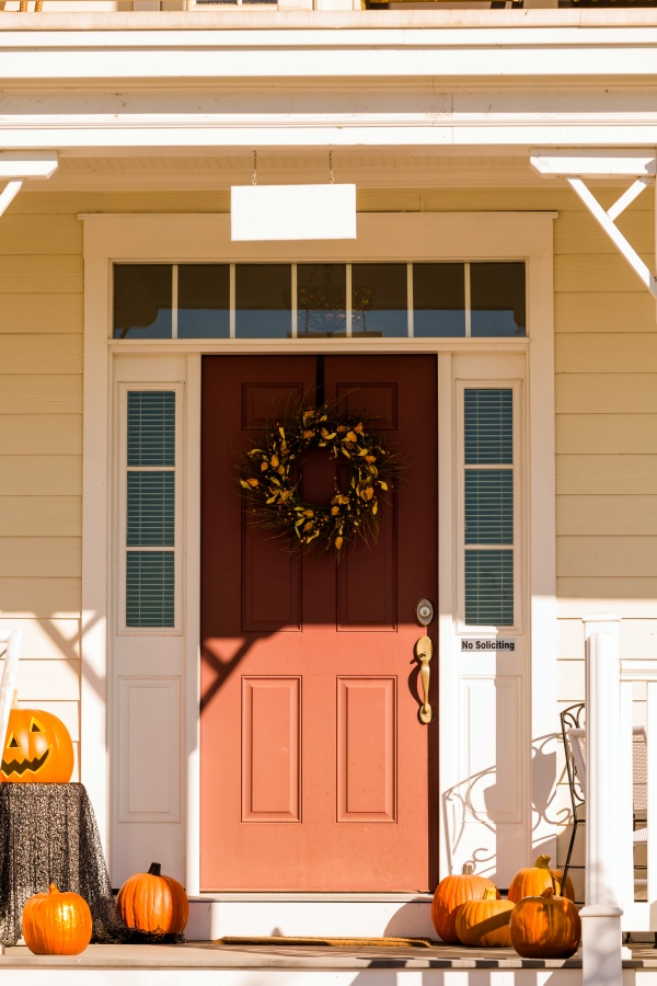 Residential house decorated for fall