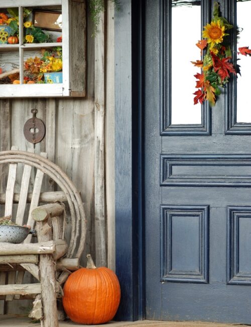 Fall Front Door Decor with Swag and Pumpkin